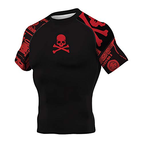 CHOO Skull Men's Short Sleeve Compression Athletic Sport Shirts BJJ Jiu Jitsu Rash Guards