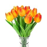Blumenstrauß Hemore KC454 Tulpenblumen, Latex, fühlt sich echt an, für Hochzeitsstrauß, Deko, Blumen, KC454 orange Tulpe, 10 Stück