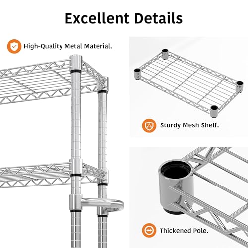 Image of GarveeTech 5-Tier Metal Shelving Unit with Wheels, 1100 LBS Capacity Heavy Duty Garage Storage Shelves with Adjustable Racks and Side Handle, 61 inch H Rolling Shelves Organizer for Garage Pantry Kitchen