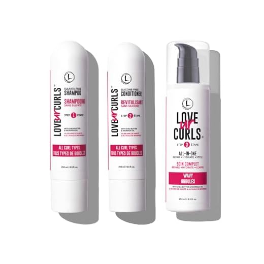 LUS Brands Love Ur Curls for Wavy Hair, 3-Step System - Shampoo and Conditioner Set with All-in-One Styler - LUS Curls Hair Products for Volume - Nonsticky, Nongreasy, Light Formula - 8.5oz each