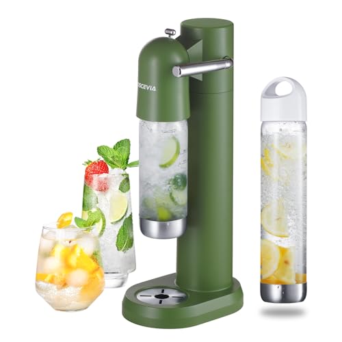 Máquina de Agua con Gas para Casa, Gasificadora de Agua con Botellas Sin BPA (1L + 0.5L), Fabricante de Soda Compatible con Cilindros CO2 de 60L - Verde