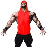 ZUEVI Men's Muscle Sleeveless Hoodies Tank Tops Gym Workout Hooded Bodybuilding Stringer T Shirt (Red-L)