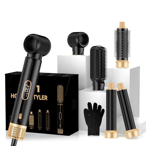 Image of 5 in ONE Hair Dryer Brush, Blow Dryer Curling Wand Hair Styling Tools Set, Ionic Hot Air Massage Oval Blowout Hair Dryer, Left&Right Hair Styler