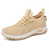 Wabkderpu Women's Sneakers Non Slip Running Tennis Shoes Mesh Breathable Slip On Sneakers Lightweight Workout Gym Sneaker Outdoor Fashion Casual Walking Shoes Khaki
