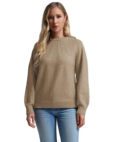 COSSEN Fall Sweaters for Women 2025 Casual Long Sleeve Crewneck Pullover Sweater Knit Top L Khaki — view 5