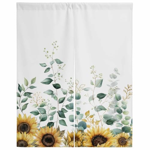 のれん 目隠し 遮光 暖簾 間仕切り ユーカリ 木の葉 花 植物 ひまわり 白 厚手 防寒 防音 断熱 ロング 半間のれん リビング 和風 カーテン プライバシー保護 玄関 キッチ リビング 飲食店 出入り口 室内インテリア 温泉 施設向け バスルーム 階