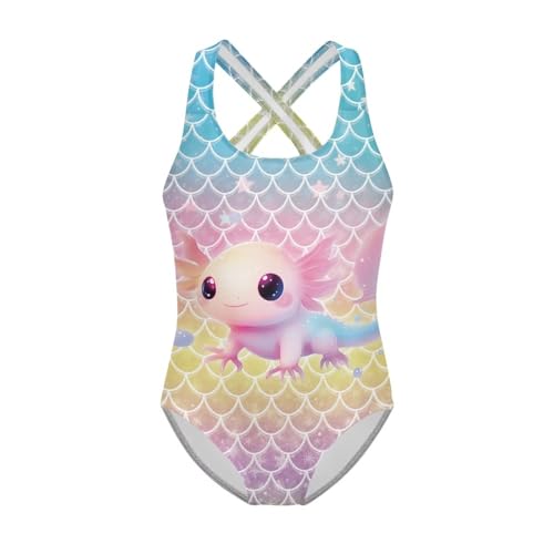 Image of WELLFLYHOM Girls Bathing Suits Size 5-14 One Piece Cross Back Swimsuit Sleeveless Full Coverage Swimwear for Beach Swimming