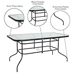Flash Furniture Lila 7-Piece Glass Patio Table and Chairs Set, Outdoor Patio Dining Set with Rectangular Table and 6 Slat Back Patio Chairs, Black - Image 3