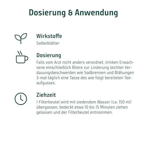 Sidroga Salbeiblätter – Salbeitee - pflanzliches Arzneimittel - bei Magen-Darm-Beschwerden & Reizungen im Mund-Rachen-Bereich - 20 Teebeutel à 1,5 g