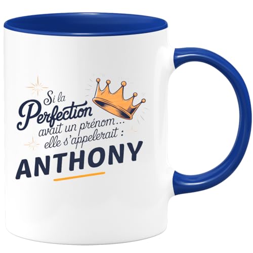 quotedazur Café-Croissant - Mug Personnalisé Tasse Cadeau Si La Perfection Avait Un Prénom Noël Elle S'Appellerait Anthony - Bleu/Céramique – vue 3