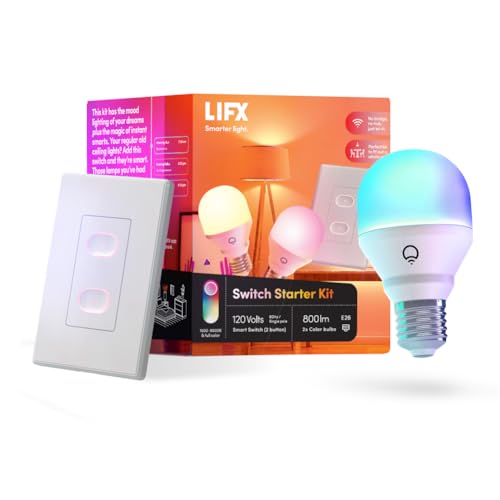 LIFX Starter Kit, (2) Smart Color 800 Lumen Bulbs, (1) Smart Switch (White) Compatible with Alexa and Google Home