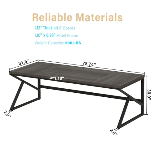 Image of HSH Extra Long Home Office Desk, Industrial Metal Wood Computer Desk, Large PC Laptop Table for Two Person Executive Writing Work Study Gaming, Bedroom Living Room Dual Monitor Desk, Dark Gray,78 Inch