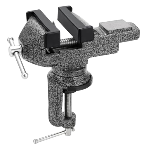 Image of DAKFOOK 70mm Table Vice Clamp, 360° Swivel Base Bench Vise Clamp, Portable Cast Iron Heavy Duty Vice for Workbench, Woodworking, Drilling, Metalworking