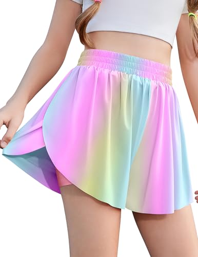 Zaclotre Girls Butterfly Shorts with Pockets 2 in 1 Flowy Running Shorts Kids Athletic Skorts for Tennis Cheer Dance