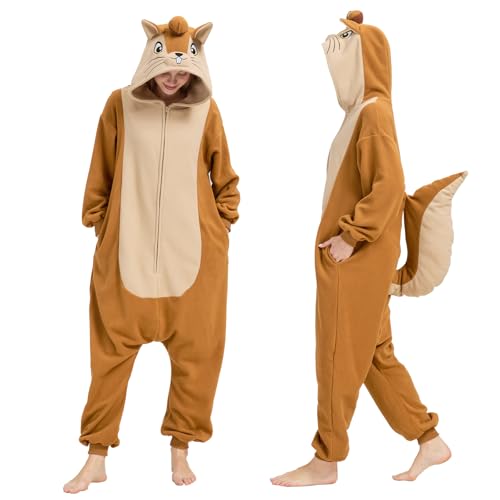 BETIFUHOM Squirrel Onesie Pajamas for Adults Halloween Costume Animal One-Piece Cosplay