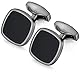 HONEY BEAR Herren Quadrat Manschettenknöpfe Hochzeit Cufflinks Manschettenknopf Edelstahl, MEHRWEG (Schwarz)