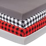 FIGEPO 4 Pack Buffalo Check Plaid Neutral Unisex Fitted Baby Crib Sheets Set for Baby Boys or Girls