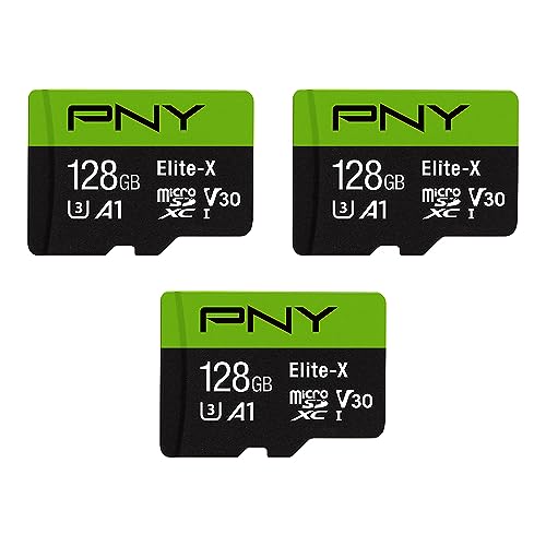 Image of PNY 128GB Elite-X Class 10 U3 V30 microSDXC Flash Memory Card 3-Pack - 100MB /s, Class 10, U3, V30, A1, 4K UHD, Full HD, UHS-I, microSD