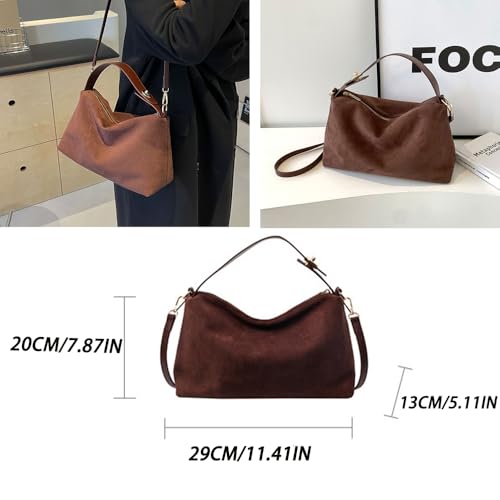 Image of Brown Suede Handbag - Women's Suede Tote & Hobo Bags