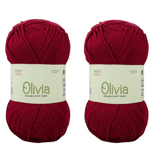 Image of Ganga Acrowools Acrylic Olivia,Double Knit Yarn. Hand Knitting&Crochet Yarn. Oekotex Class 1 Certified. Pack of 2 Balls-100Gms Each. Shade No-Olv012, Maroon