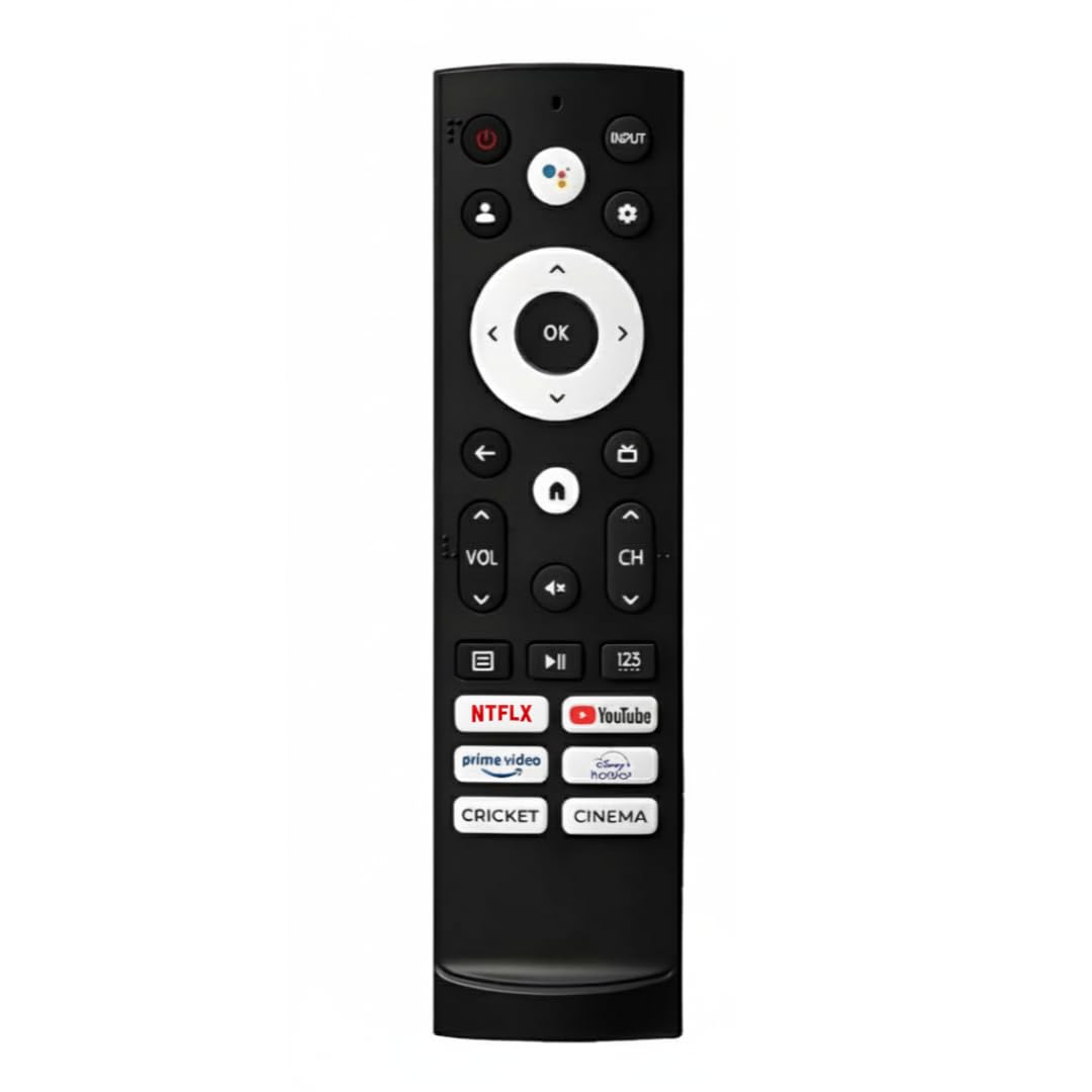 Ethereal Replacement Remote for VU Cinema GloLED 4K Google/Android TV | Non-Voice, No Bluetooth | OTT Hotkeys for Hotstar & Prime – Please Match with Your Old Remote