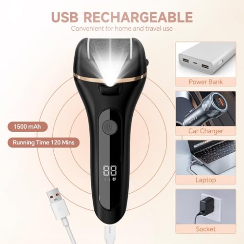Image of Electric Callus Remover for Feet with 3 Rollers, Waterproof Electric Foot Callus Remover, Rechargeable Portable Foot Scrubber, Professional Pedicure Tools, Foot Care for Dry /Dead Skin, 2 Speed, Black