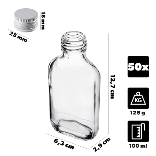 KADAX 50er Set Flachmann 100ml, kleine Glasflaschen mit Schraubverschluss, Fläschchen, leere Flaschen zum Befüllen, mini Likörflaschen… – Ansicht 3