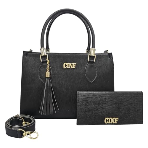 Bolsa Feminina Média de Ombro + Carteira Kit Com 2 Peças (Preta)