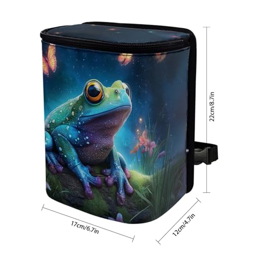 Image of Talayituse Butterfly Galaxy Frog Print Car Trash Bin, Large Size Auto Trash Can Adjustable Portable Garbage Can with Lid, Vehicle Hanging Bag for Headrest Front Back Seat