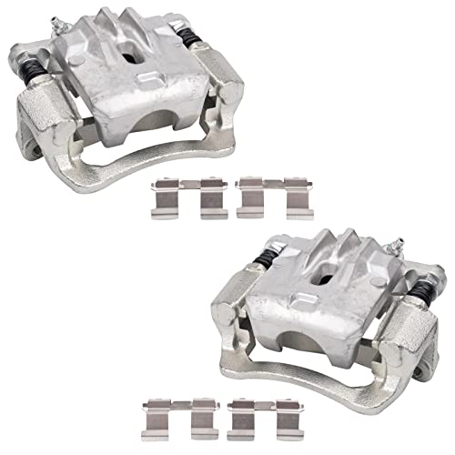 Image of TRQ Rear Driver and Passenger Side Brake Caliper Set 2 Piece Caliper Brackets Hardware for 2012-2019 Subaru Impreza Forester XV Crosstrek