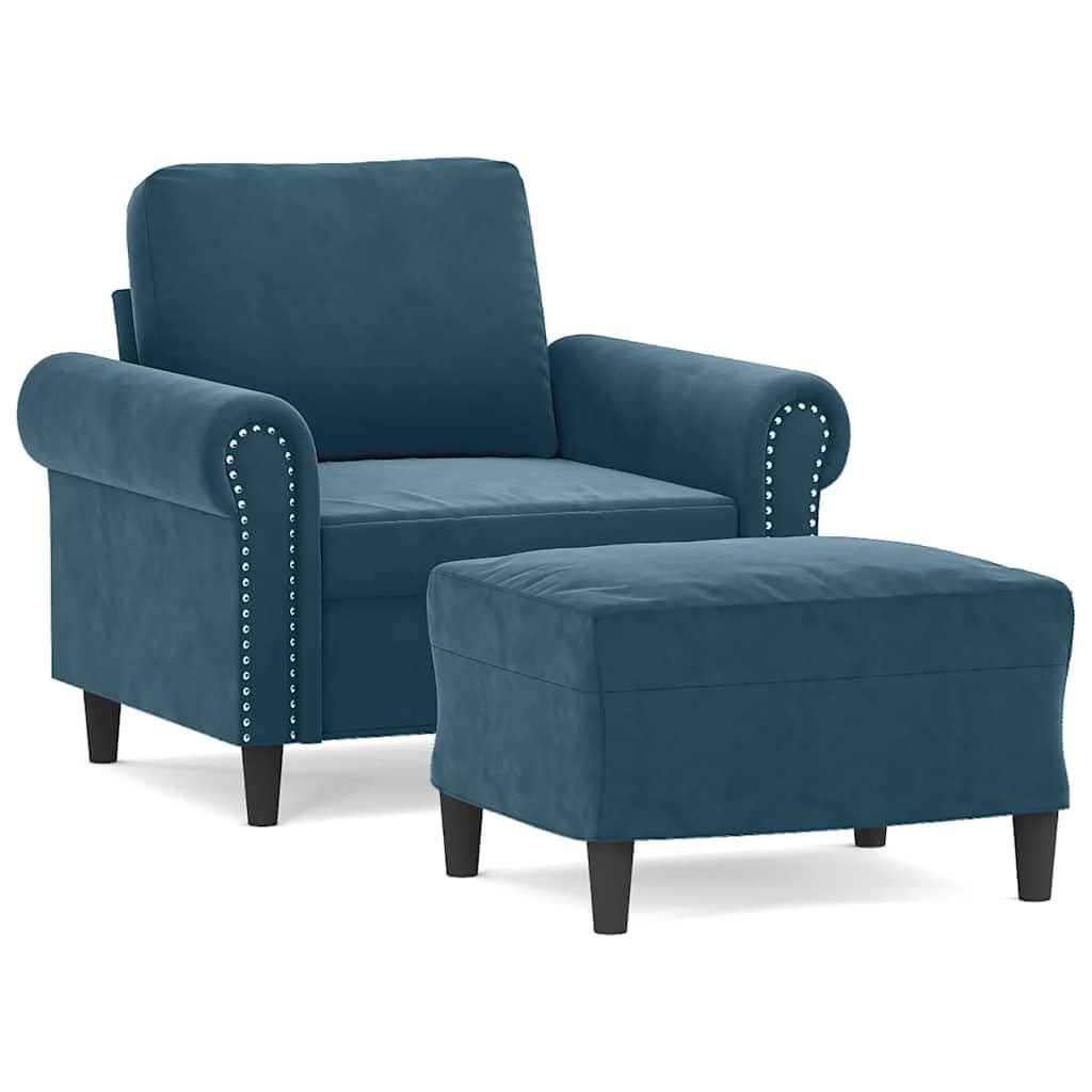 Sillón de relax azul con reposapiés para leer en el dormitorio