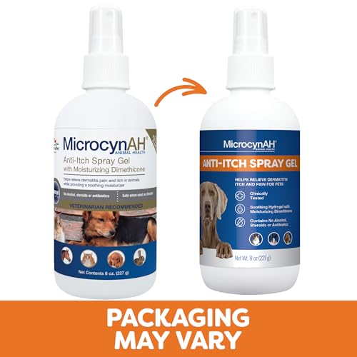 Image of MicrocynAH Anti-Itch Spray Gel, Soothing Hydrogel w / Dimethicone, Relief Dermatitis Itch & Pain, Clinically Tested, No Alcohol, Steroids or Antibiotics, Safe for Dogs, Cats, Horses & Rabbits, 8oz | Soothing Hydrogel w / Dimethicone, Relief Dermatitis Itch & Pain, Clinically Tested, No Alcohol, Safe