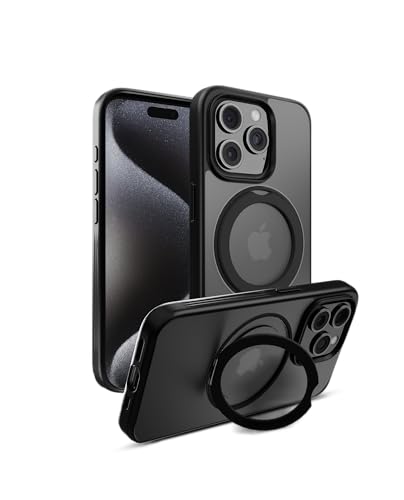 Image of DailyObjects Polycarbonate Case for iPhone 15 Pro Max Compatible with Mag-Safe Wireless Charging,Halo 2.0 with Rotatable Stand Slim Shockproof Back Cover