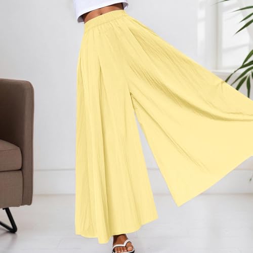 Women Summer Flowy Pants High Elastic Waisted Vacation Beach Palazzo Pants Wide Leg Lightweight Baggy Casual Trousers3