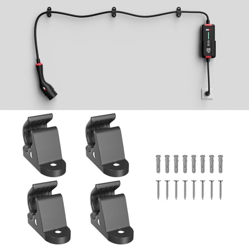 MCEVKELN   Soporte para Cable de Carga para Vehículos Eléctricos, 4 Unidades, Gancho para Cargador, Portaherramientas, Montaje en Pared Multifunción, Apto para Cables de 10 a 30 mm, con Caja