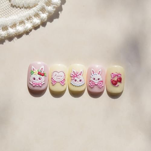 Image of Easter Nail Art Stickers Rabbit Nail Decals Cute Cartoon Nail Stickers for Nails Art Self Adhesive 5D Embossed with Design Bow Nails Charm for Women Girls Kid DIY Manicure Supplies Decoration