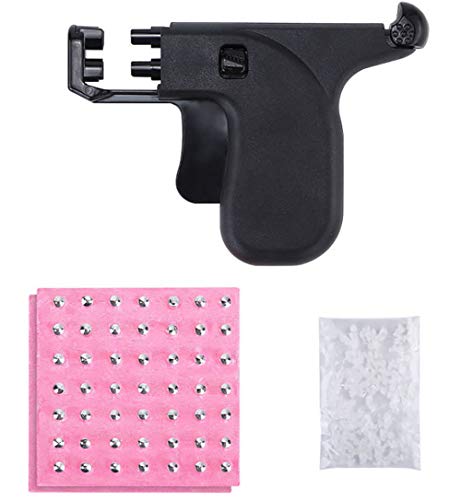 BesYouSel 1 Set Piercing Gun Ear Piercing Gun Tool Set,Automatic Spring Piercing Ear Gun,Professional Painless Body Ear Nose Navel Piercing Machine with 98PCS Ears Studs(Black)