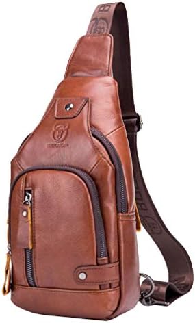 Hebetag Leather Sling Bag Hiking Daypack for Men Women Outdoor Travel Camping Fishing Crossbody Shoulder Chest Pack Backpack