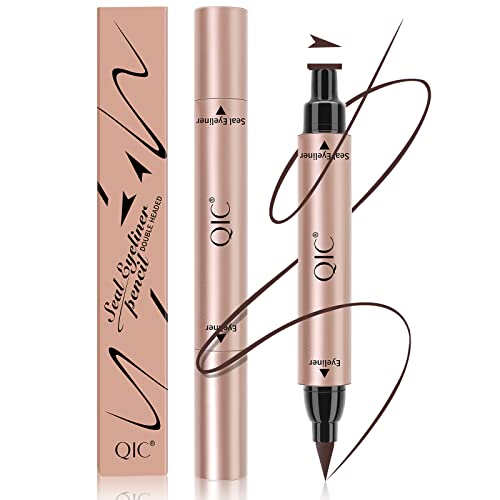 Eyeliner Stamp Liquid, Coloured Liquid Eyeliner with Double Heads, Black Brown Blue Purple Red Waterproof Eyeliner, Long-Lasting Liquid Eye Liners for Women Easy To Use, Dark Brown