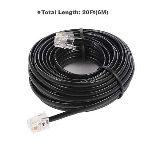 20Feet Long Telephone Extension Cord Phone Cable Line Wire, With Standard Rj11 Plug And 1 In-Line Couplers And 10 Cable Clip Holders-Black (20 Feet) #TOP3