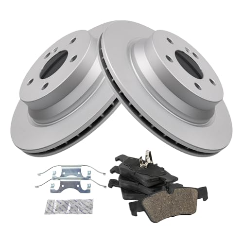 Image of TRQ Rear Brake Pad and Rotor Set Ceramic G Coated Rotors Compatible with 2015-2016 Mercedes-Benz CLS400 2006 CLS500 2007-2011 CLS550 2003-2006 E320 E500 2006-2016 E350 2013-2016 E400 2007-2009 E550