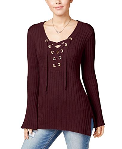Ultra Flirt Juniors' Ribbed Bell-Sleeve Sweater (Cabernet, L)