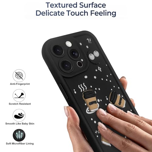 Image of SHINESTAR Back Cover for iPhone 15 Pro Max - 3D Cartoon Coffee & Eyes Design | Soft Silicone Shockproof Case with Full Camera Protection | Cute & Playful Phone Cover - Black