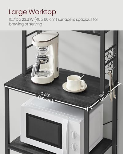 Image of VASAGLE Coffee Bar, 23.6 Inches Baker's Rack for Kitchen with Storage, 6-Tier Kitchen Shelves with 6 Hooks, Microwave Stand, Industrial, Charcoal Gray and Ink Black UKKS024B22
