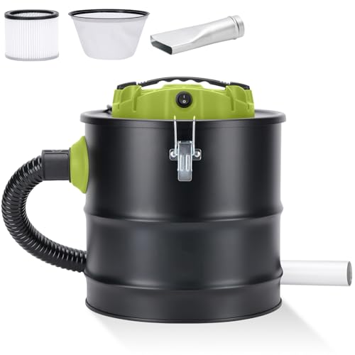 5 Gallon Ash Vacuum for Fireplace with Powerful 1200W Hose, Non-Woven Dust Separator, Dry Stove Vacuum for Fireplaces, Grill, Wood Stove, Stovetop, Green
