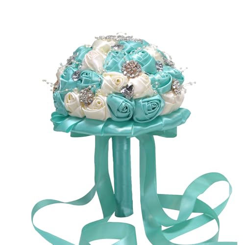 Broche de mariage romantique faite à la main - Bouquet de mariée - Satin - Roses - Strass - Perles - Bouquet de fleurs artificielles - Bouquet de roses artificielles - Décoration