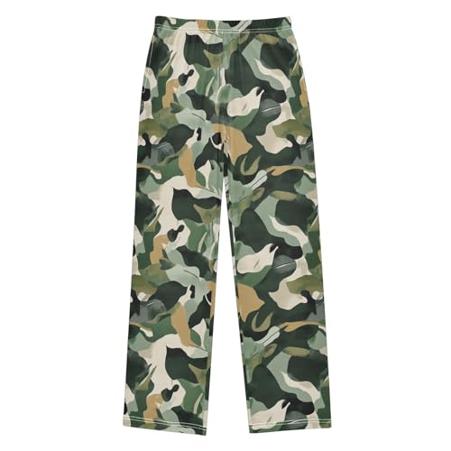 Boys' Pants Deep Green Trendy Camo Long Bottoms Jogger Pants Elastic Waist Trousers with Pockets S-XL