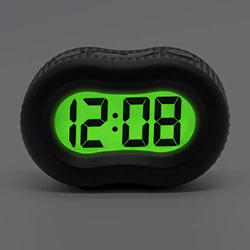 Image of Timelink Smartlight Rubber Alarm Clock with Automatic Night Light and Large Display - Easy-to-Use Digital Alarm with Snooze, Soft Rubber Case, Battery Operated, for Kids and Adults (Black)