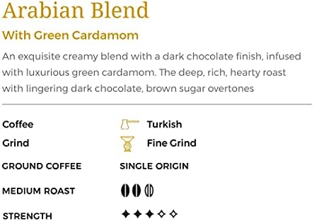 Kahwati | Arabian Blend - Green Cardamom | Premium Ground Turkish Coffee | Medium Roast | Freshly Roasted In London | Single Origin | RFA Certified | Ethically Sourced | 250g