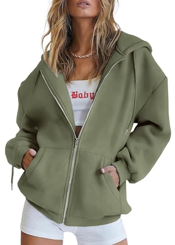 Jhsnjnr Zip Hoodies for Women Uk with Pockets Oversized Fleece Sweatshirt with Drawstring Fall Warm Hooded Jacket Travel
